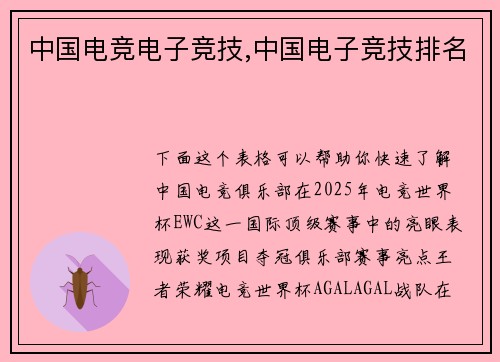 中国电竞电子竞技,中国电子竞技排名
