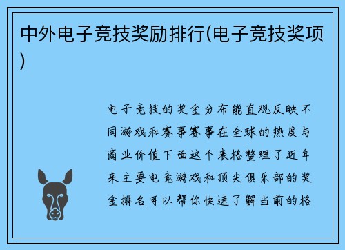 中外电子竞技奖励排行(电子竞技奖项)