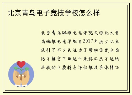 北京青鸟电子竞技学校怎么样